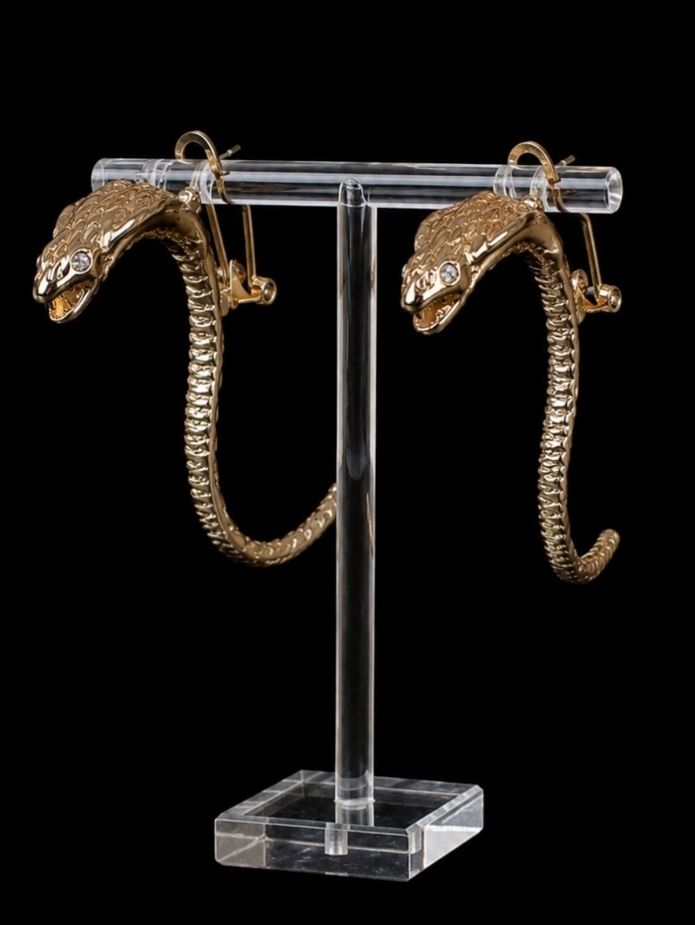 Cobra Snake Venomous Oversized Gold Tone Pierced Statement Earrings Oddities EUC